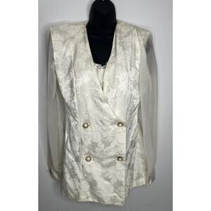Vintage 80s Braunstyle Double Breasted Floral Blazer Sheer Sleeves Size 5/6